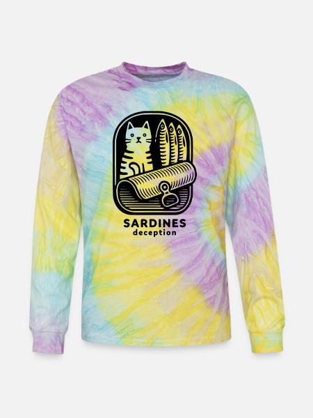 Funny Cat Sardines Deception - Tie Dye Long Sleeve T-shirt - mystique