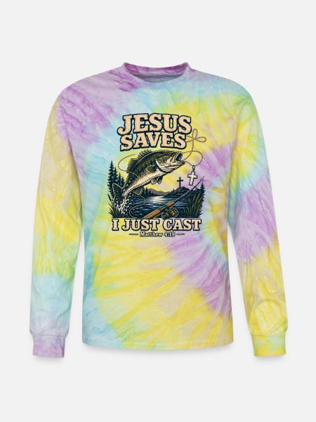 Jesus Saves I Just Cast Christian Fishing - Tie Dye Long Sleeve T-shirt - mystique