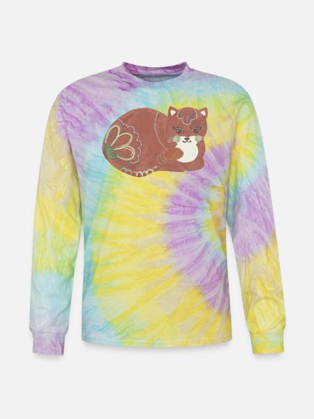 Folk art comfy cat - Tie Dye Long Sleeve T-shirt - mystique