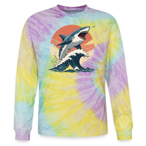 Fierce Shark Breaking Through Waves - Tie Dye Long Sleeve T-shirt