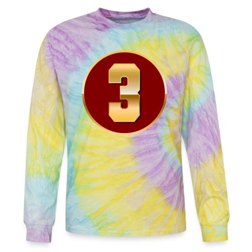 Number 3 in Gold Varsity Font - Tie Dye Long Sleeve T-shirt