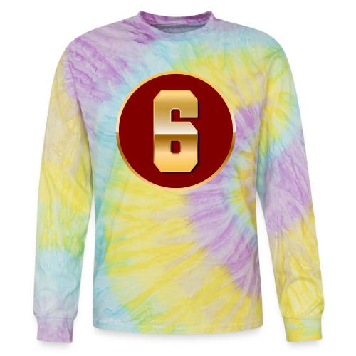 Number 6 in Gold Varsity Font - Tie Dye Long Sleeve T-shirt
