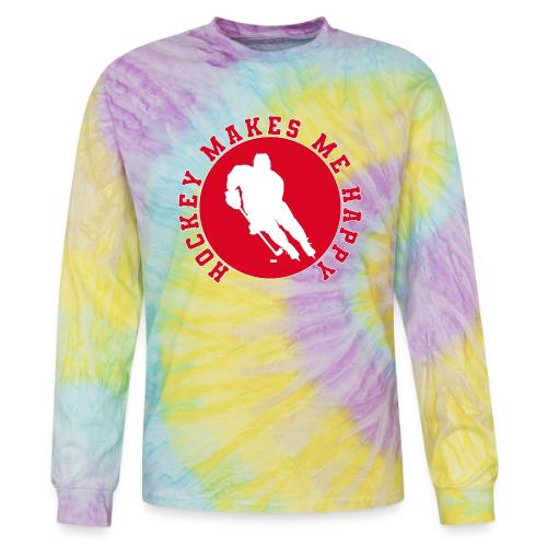Hockey Makes Me Happy – Ice Hockey Fan Emblem - Tie Dye Long Sleeve T-shirt