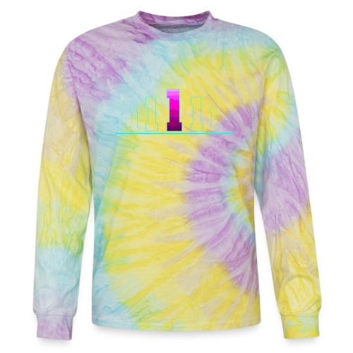 Number 1 in Magenta: Varsity Font - Tie Dye Long Sleeve T-shirt