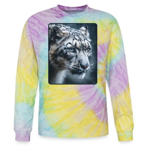Snow Leopard Blue Eyes Design - Tie Dye Long Sleeve T-shirt
