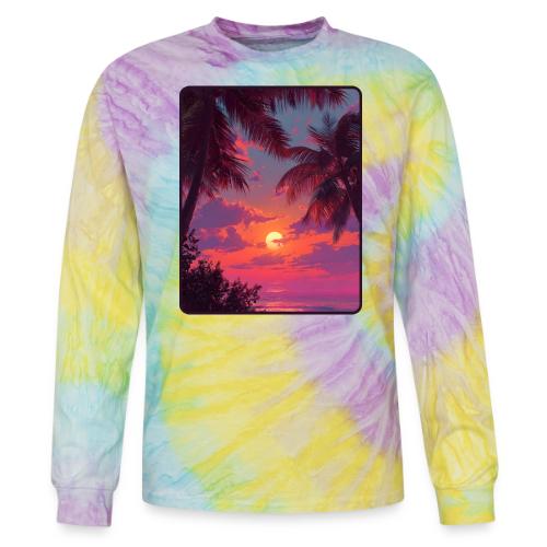 Tropical Sunset Palm Silhouette Design - Tie Dye Long Sleeve T-shirt