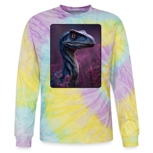 Blue Velociraptor Portrait Design - Tie Dye Long Sleeve T-shirt