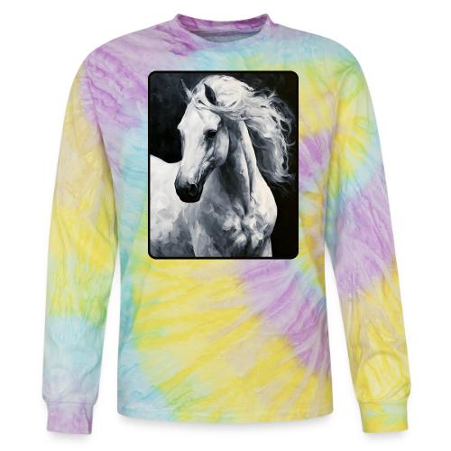 White Horse Oil Painting Design - Tie Dye Long Sleeve T-shirt