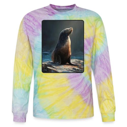 Fur Seal Artistic Shore Portrait Design - Tie Dye Long Sleeve T-shirt