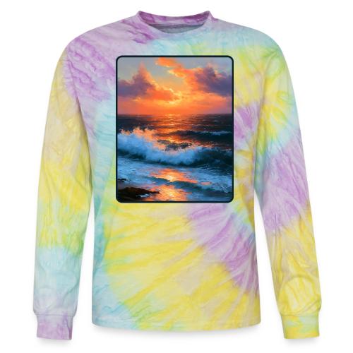 Sunset Storm Waves Oil Painting - Tie Dye Long Sleeve T-shirt