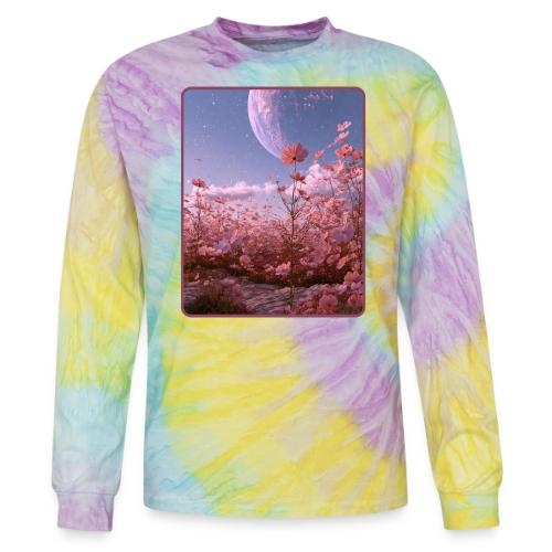 Cosmic Moon & Cosmos Flowers Art - Tie Dye Long Sleeve T-shirt