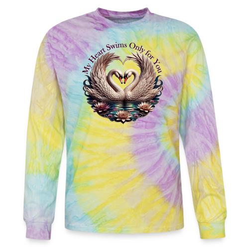My Heart Swims Only for You Swan Heart T-Shirt - Tie Dye Long Sleeve T-shirt