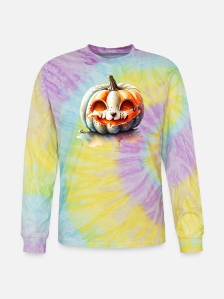 Pumpkin With Cat Face - Tie Dye Long Sleeve T-shirt - mystique