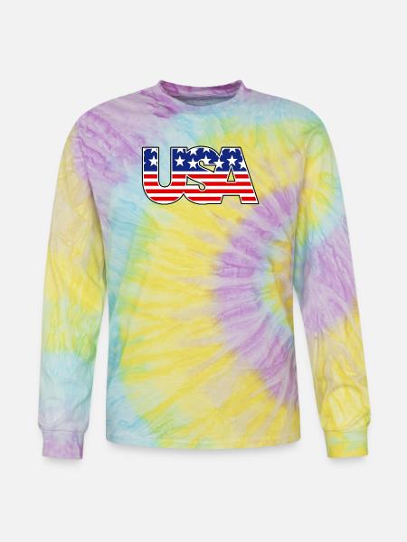 American Flag USA Logo - Tie Dye Long Sleeve T-shirt - mystique