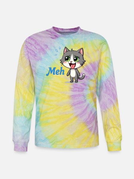 Meh – Funny Cat Meme - Tie Dye Long Sleeve T-shirt - mystique