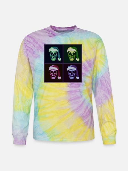 Pop Art Skull Santa Halftone - Tie Dye Long Sleeve T-shirt - mystique