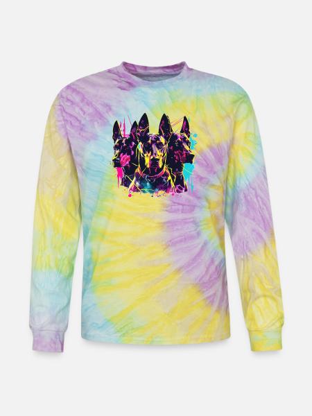 Neon Doberman Trio Splash - Tie Dye Long Sleeve T-shirt - mystique
