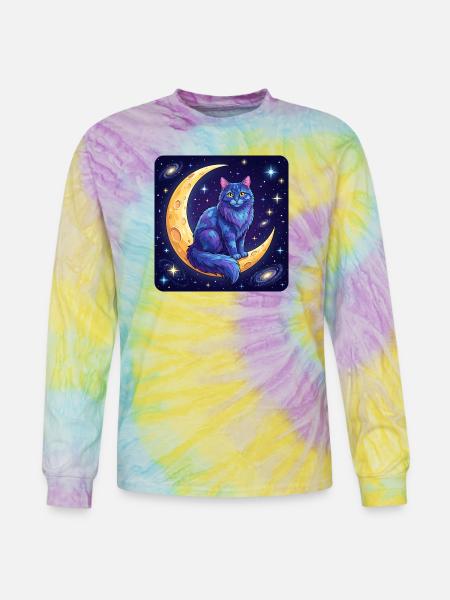 Blue Moon Cat in Space - Tie Dye Long Sleeve T-shirt - mystique