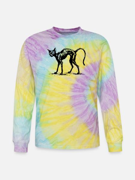 Spooky Black Cat : Charcoal Sketch - Tie Dye Long Sleeve T-shirt - mystique