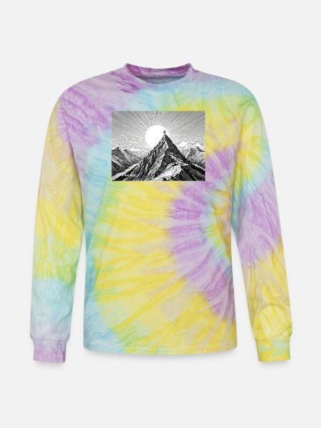 Sunlit Peak Line Art - Tie Dye Long Sleeve T-shirt - mystique