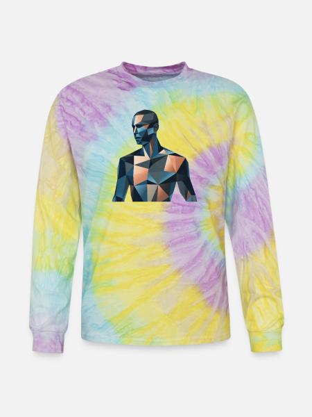 Blue Low-Poly Portrait - Tie Dye Long Sleeve T-shirt - mystique