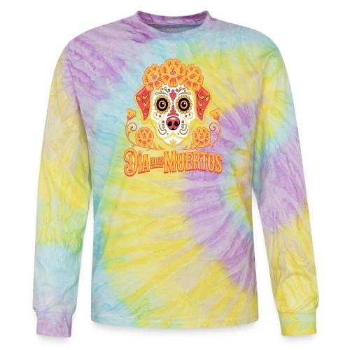 Dia De Los Muertos Dog Skull Flowers - Tie Dye Long Sleeve T-shirt