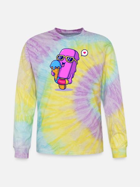 Sunny Pink Ice Pop Mascot - Tie Dye Long Sleeve T-shirt - mystique