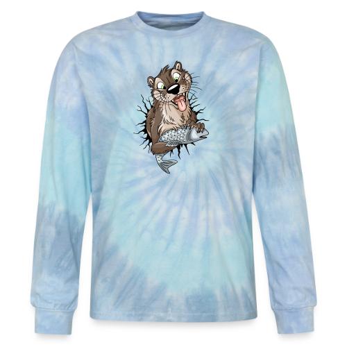 STUCK Otter (front) - black cracks - Tie Dye Long Sleeve T-shirt