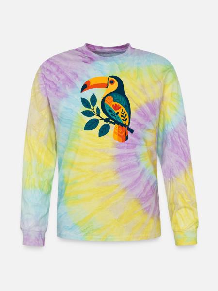 Bold Tropical Toucan Art - Tie Dye Long Sleeve T-shirt - mystique