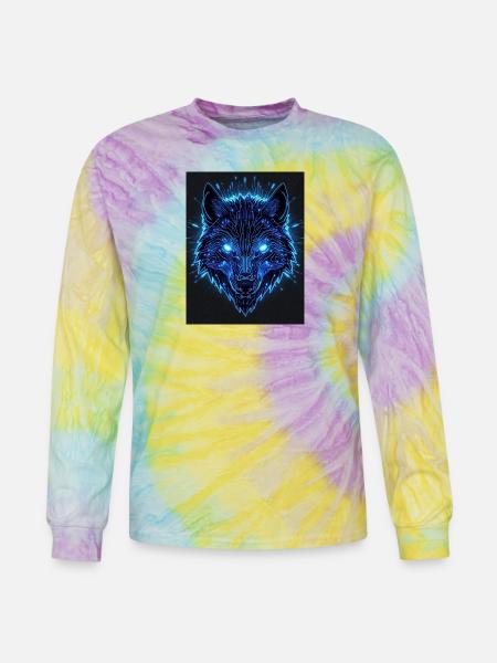 Neon Circuit Wolf - Tie Dye Long Sleeve T-shirt - mystique
