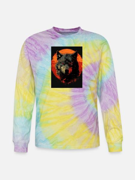 Crimson Moon Wolf - Tie Dye Long Sleeve T-shirt - mystique