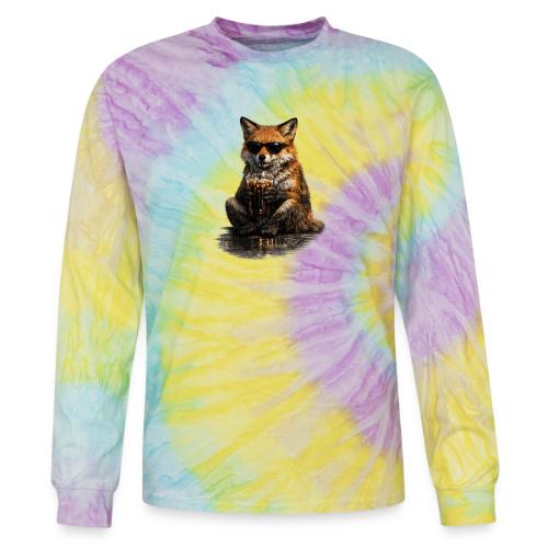 Cool Red Fox Wearing Sunglasses Drinking Coffee - Tie Dye Long Sleeve T-shirt