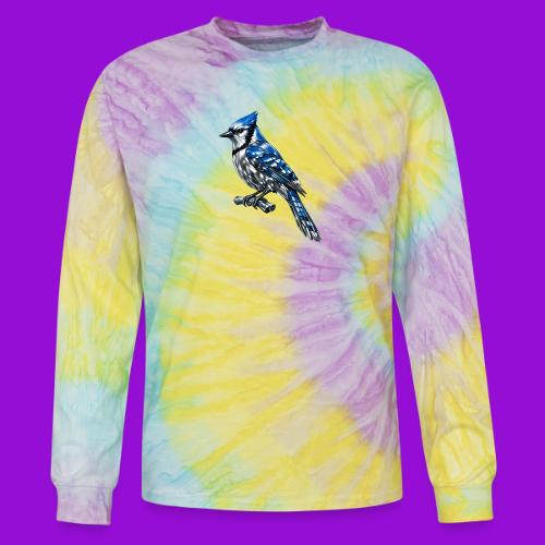 Silver Blue Jay on Perch + Flight Stages 2-print - Tie Dye Long Sleeve T-shirt