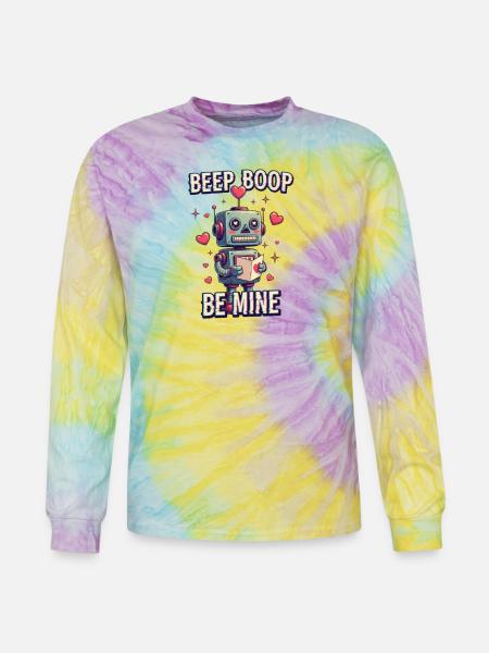 Beep Boop Be Mine Robot - Tie Dye Long Sleeve T-shirt - mystique