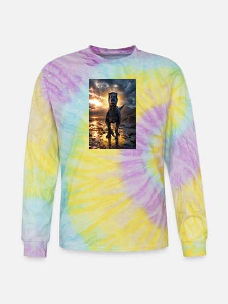 Dino at Sunset Shore - Tie Dye Long Sleeve T-shirt - mystique