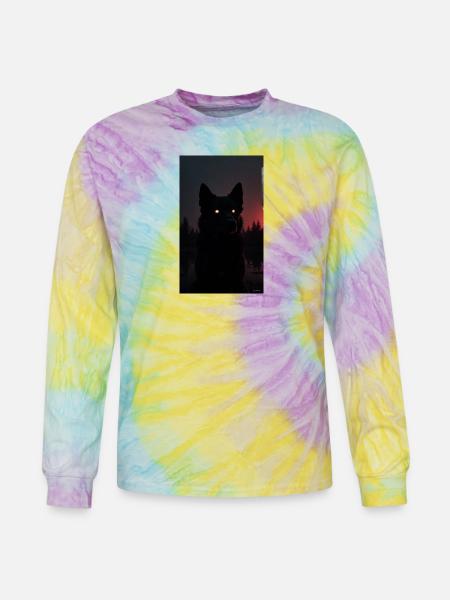 Mysterious Black Wolf at Night - Tie Dye Long Sleeve T-shirt - mystique