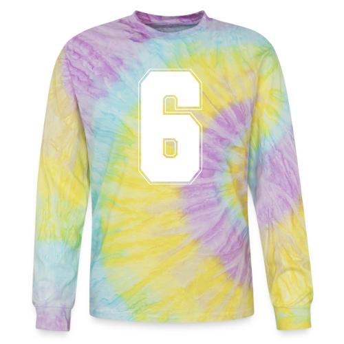 White Number 6 – Varsity Font - Tie Dye Long Sleeve T-shirt
