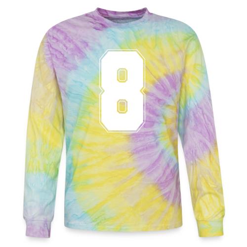 White Number 8 – Varsity Font - Tie Dye Long Sleeve T-shirt