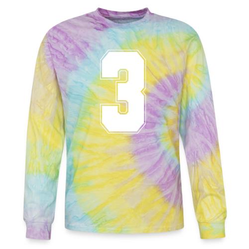 White Number 3 – Varsity Font - Tie Dye Long Sleeve T-shirt