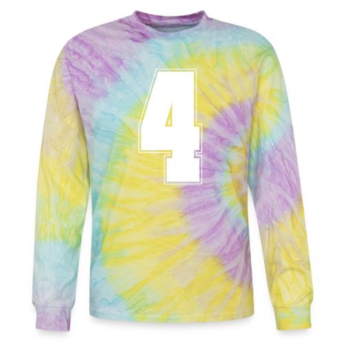 White Number 4 – Varsity Font - Tie Dye Long Sleeve T-shirt