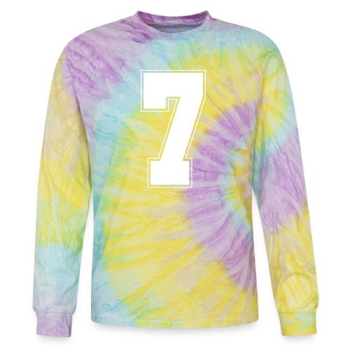 White Number 7 – Varsity Font - Tie Dye Long Sleeve T-shirt