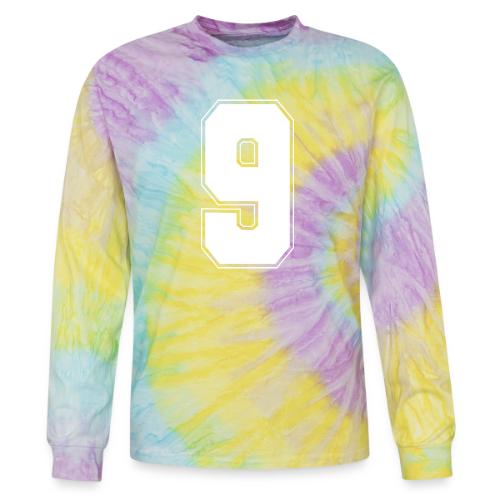 White Number 9 – Varsity Font - Tie Dye Long Sleeve T-shirt