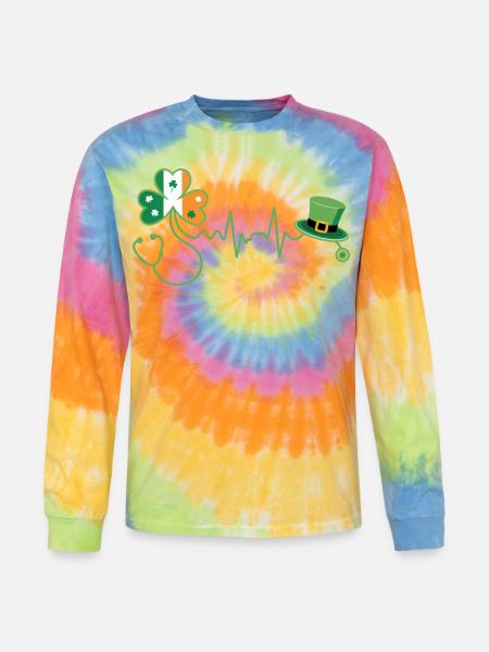 Stethoscope Shamrock Heartbeat - Tie Dye Long Sleeve T-shirt - rainbow