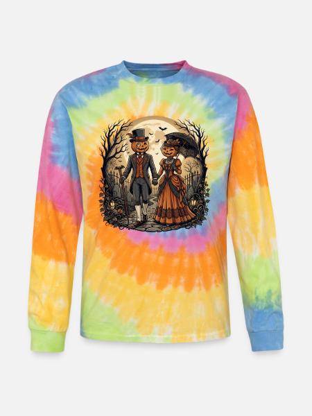 Moonlit Pumpkin Couple - Tie Dye Long Sleeve T-shirt - rainbow