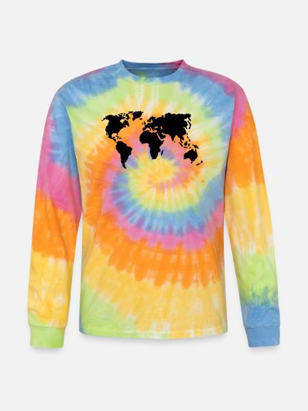 World Map - Tie Dye Long Sleeve T-shirt - rainbow