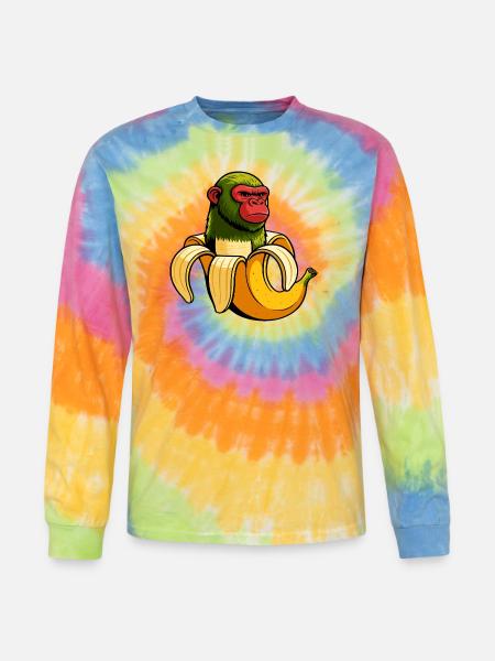 Chimpanzini Bananini Italian Brainrot Meme Art - Tie Dye Long Sleeve T-shirt - rainbow