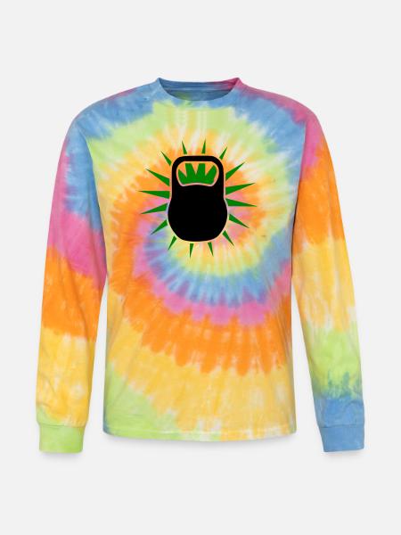 Green Sunburst Kettlebell Emblem - Tie Dye Long Sleeve T-shirt - rainbow