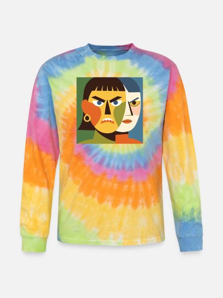 Cubist Dual Faces - Tie Dye Long Sleeve T-shirt - rainbow