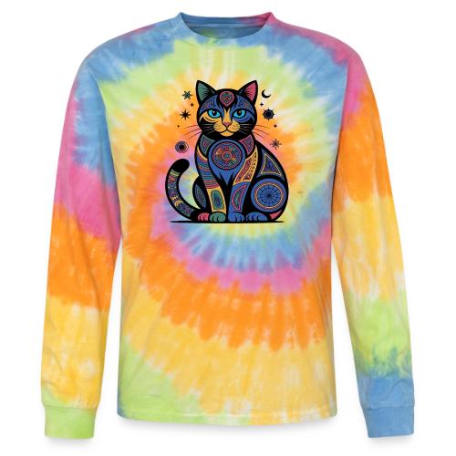 Vibrant Geometric Cat Mandala - Tie Dye Long Sleeve T-shirt