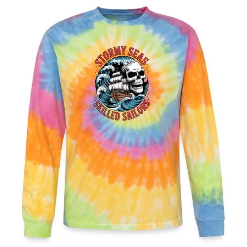 Stormy Seas Skull Pirate Ship Nautical Ocean Waves - Tie Dye Long Sleeve T-shirt
